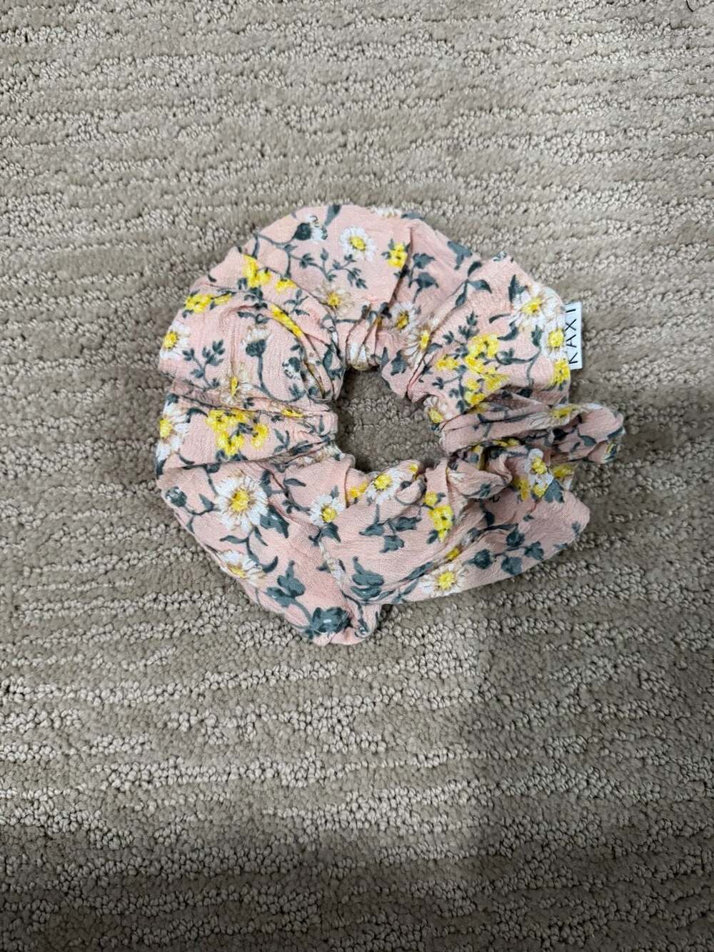 Kaxi Pink Floral Daisy Print Cotton Hair Scrunchie